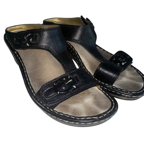 Womens Alegria PG Lite Lara Sandals Leather Straps Wedge Black Gold 41 US 10.5 - Picture 1 of 11
